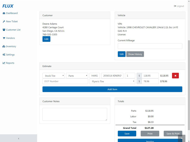 Flux Shop Manager Edit a Ticket Continued